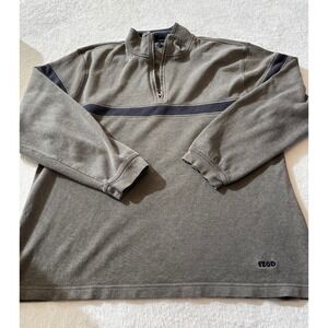 IZOD Jeans Mens Quarter Zip Pullover Ribbed Cotton Sweater Olive Green Large